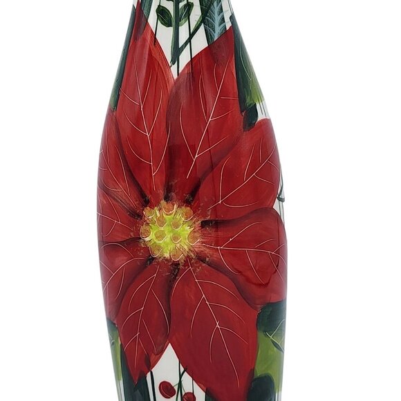 Nantucket Home Vintage Red Poinsettia Ceramic Bottle Vase Holiday Decor 11.7" - Picture 8 of 10